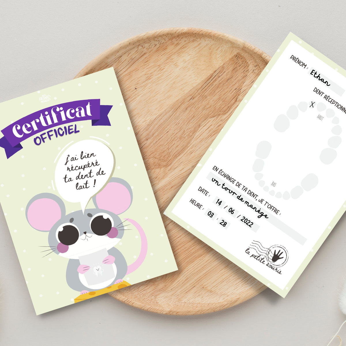 Cartes dents de lait à remplir "Certificat officiel de la petite souris"