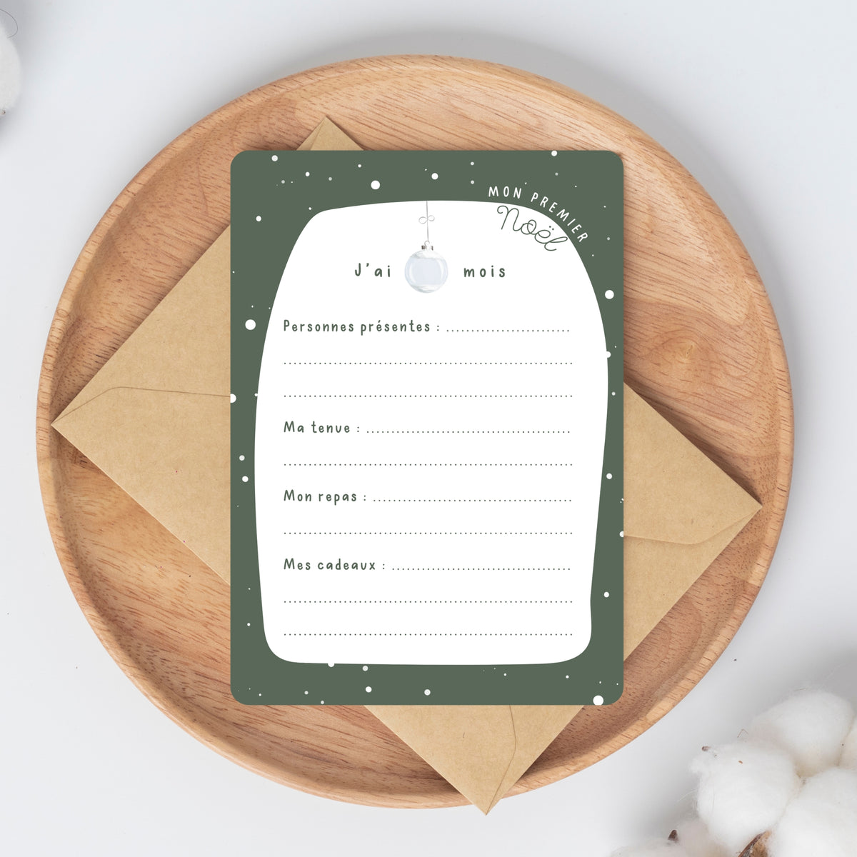 Carte "Mon premier Noël" à remplir - vert