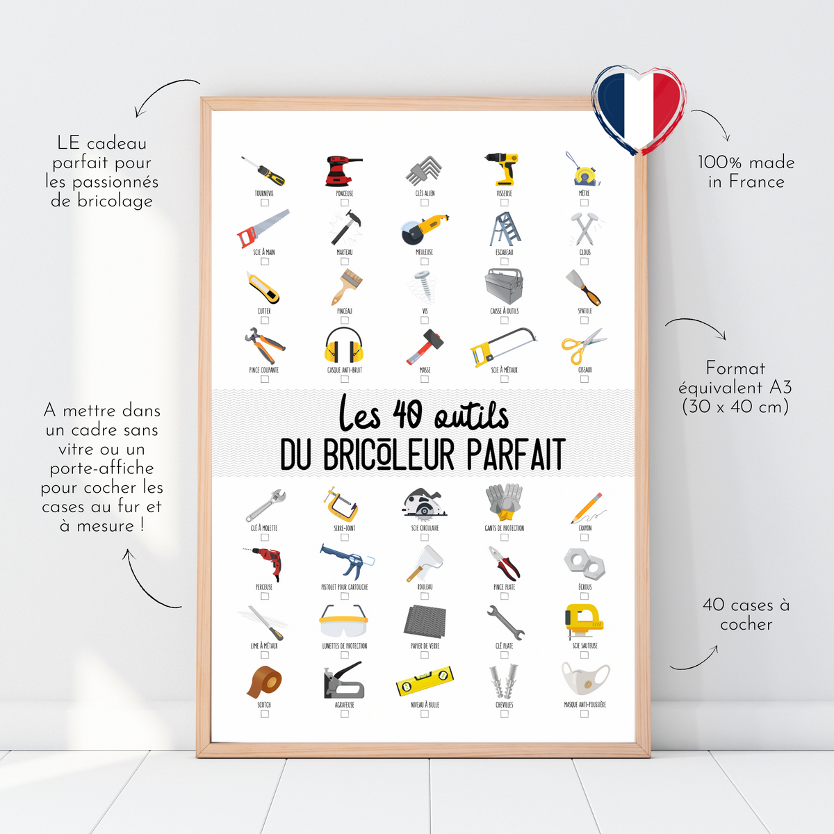 Affiche "Les 40 outils du bricoleur parfait" à cocher