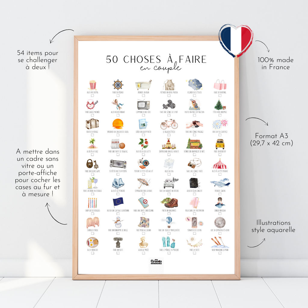 Affiche à cocher 50 choses à faire en couple