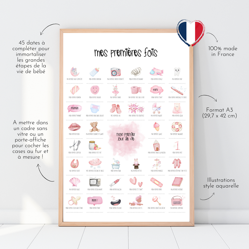 Affiche à tamponner Mes Premières Fois Bébé "Pinky"