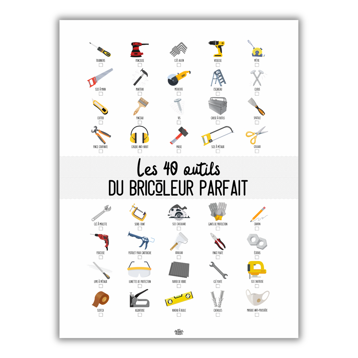 Affiche "Les 40 outils du bricoleur parfait" à cocher