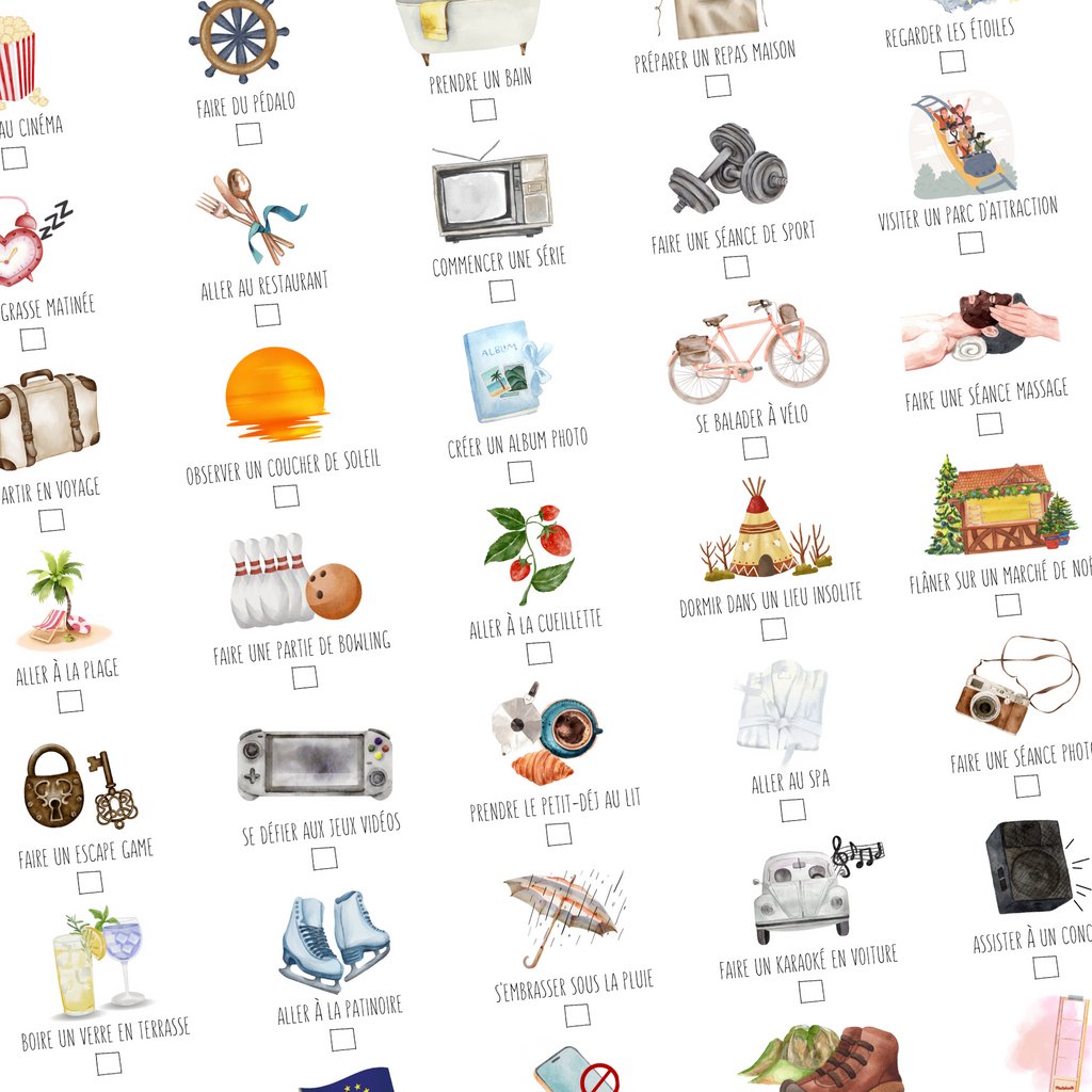 Affiche à cocher 50 choses à faire en couple