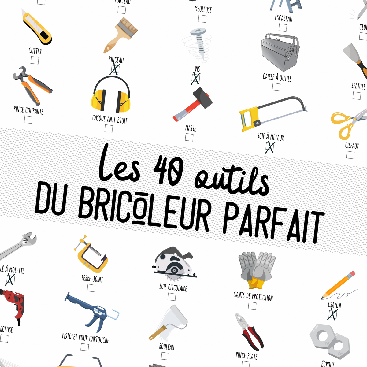 Affiche "Les 40 outils du bricoleur parfait" à cocher