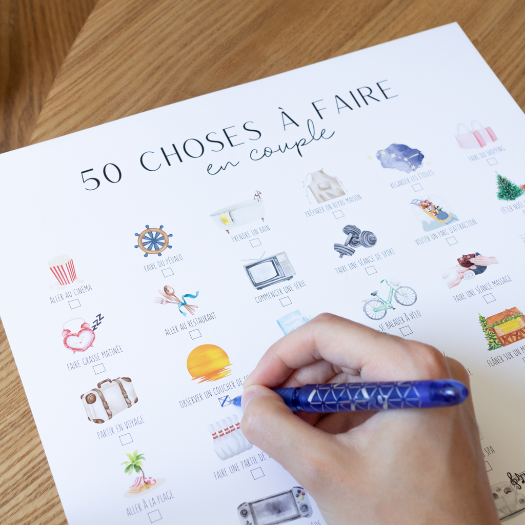 Affiche à cocher 50 choses à faire en couple