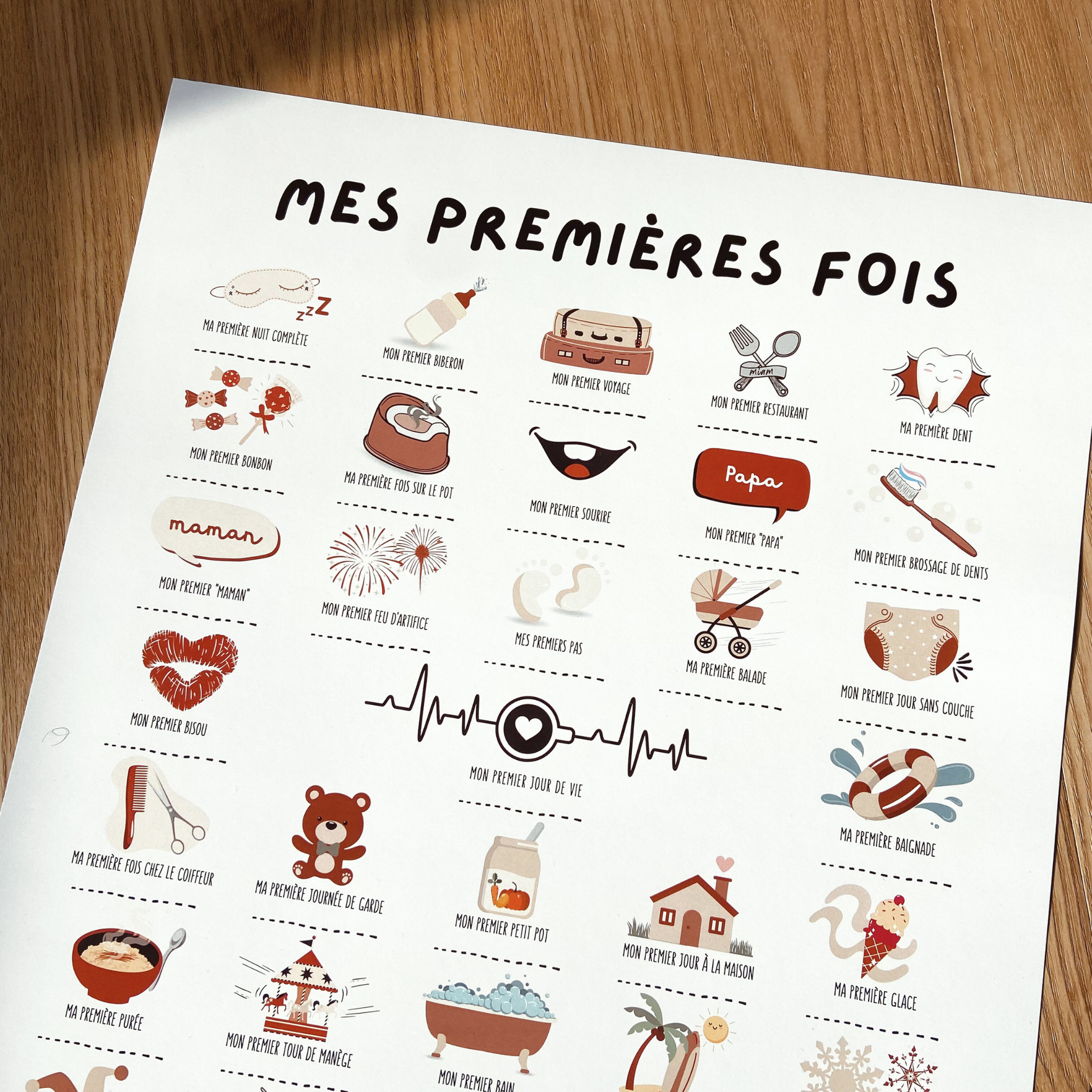 Affiche à tamponner Mes premières fois Maman - Made in Bébé