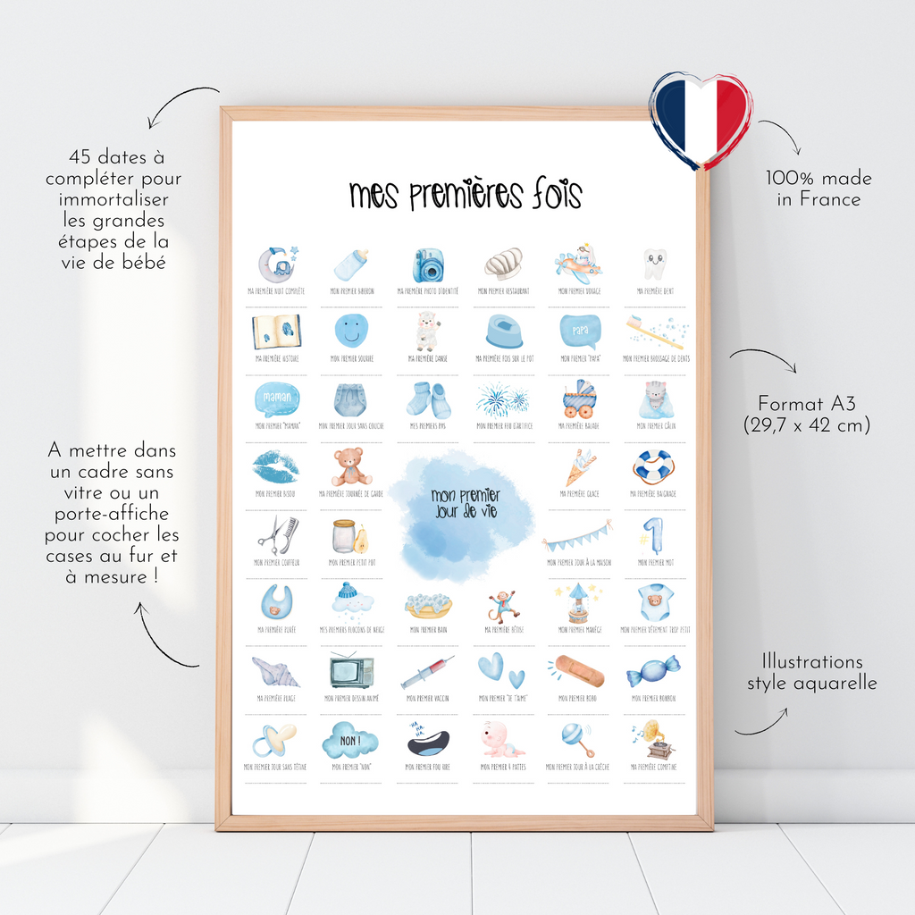 Affiche à tamponner Mes Premières Fois Bébé "Baby blue"