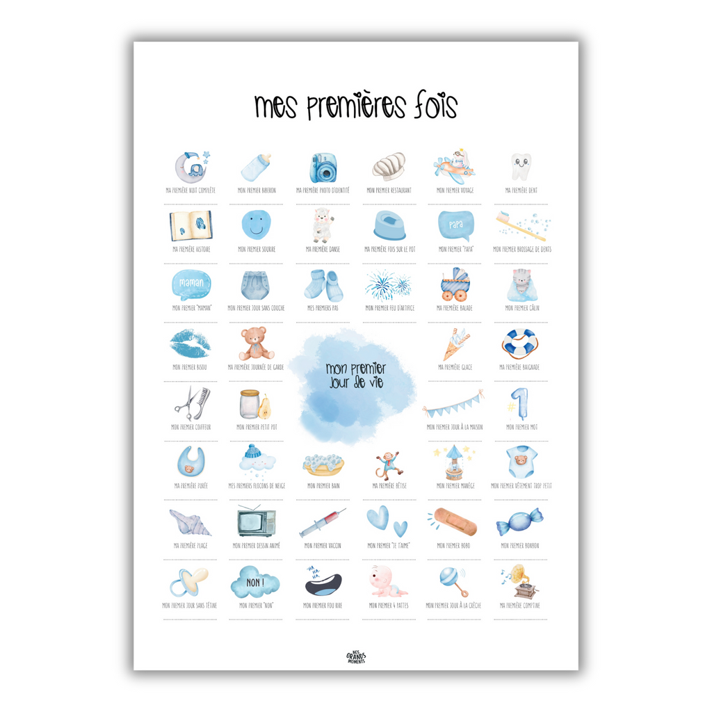 Affiche à tamponner Mes Premières Fois Bébé "Baby blue"