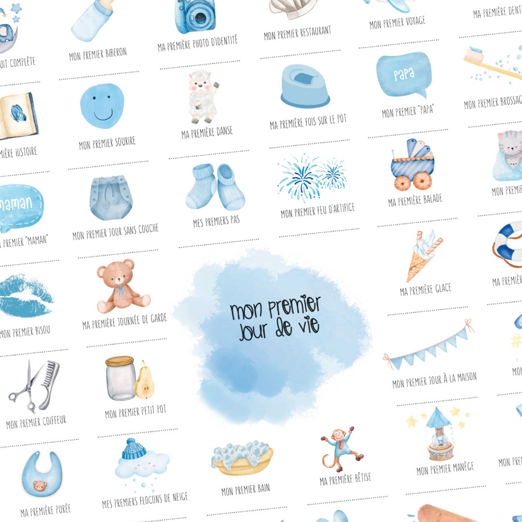 Affiche à tamponner Mes Premières Fois Bébé "Baby blue"