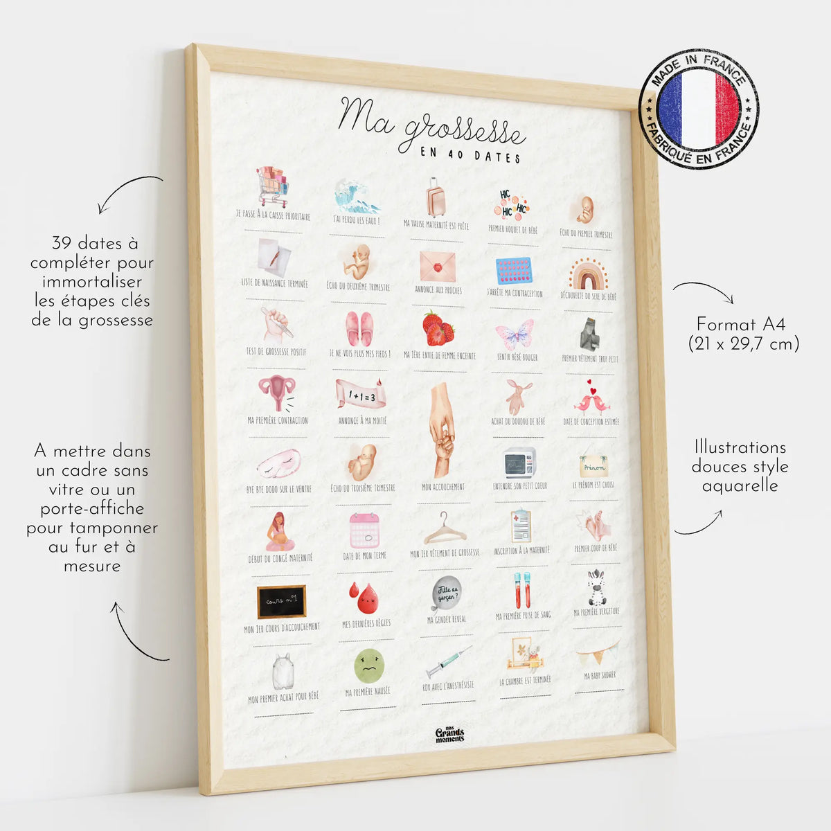 Affiche à tamponner Ma Grossesse en 40 Dates