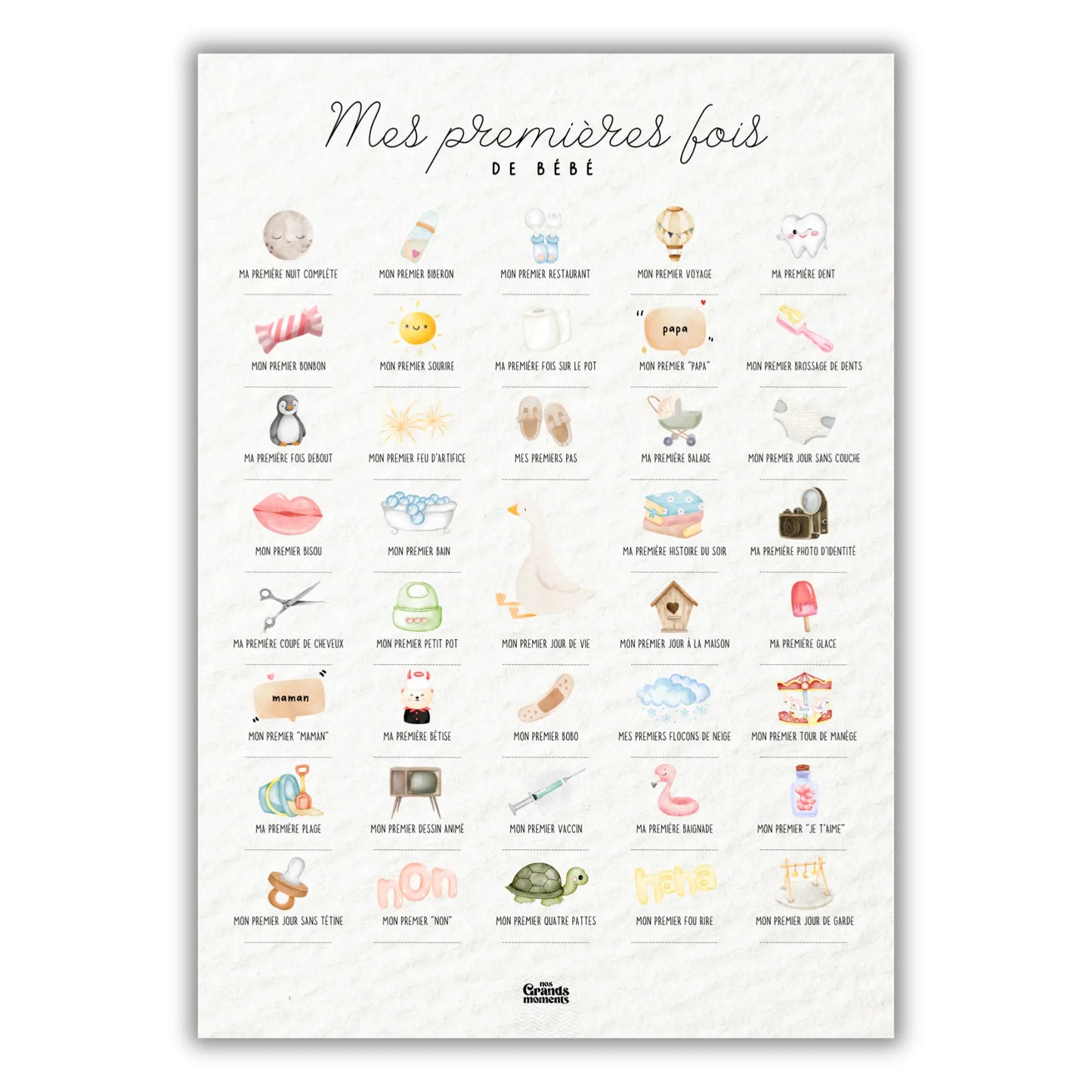 Affiche à tamponner Mes Premières Fois de Bébé