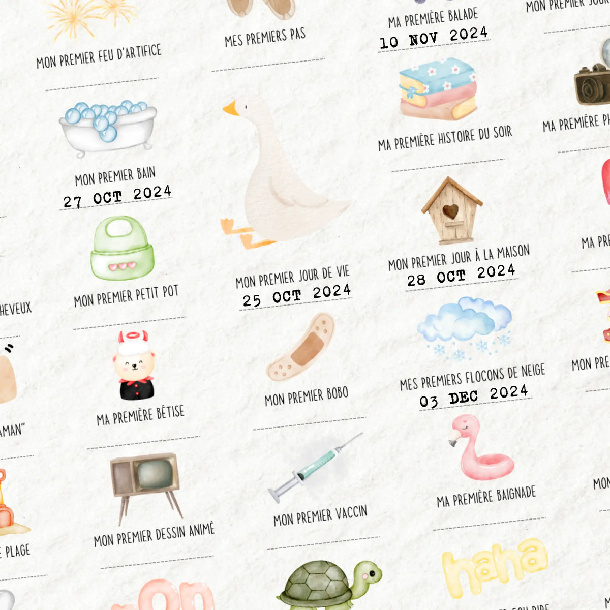 Affiche à tamponner Mes Premières Fois de Bébé