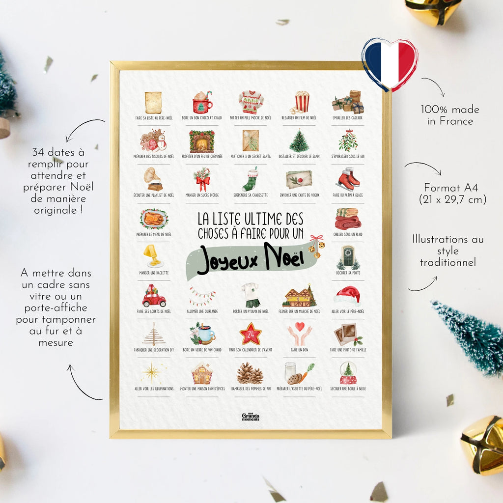 Affiche de Noël à tamponner - La liste ultime des choses à faire pour un joyeux Noël - Nos Grands Moments