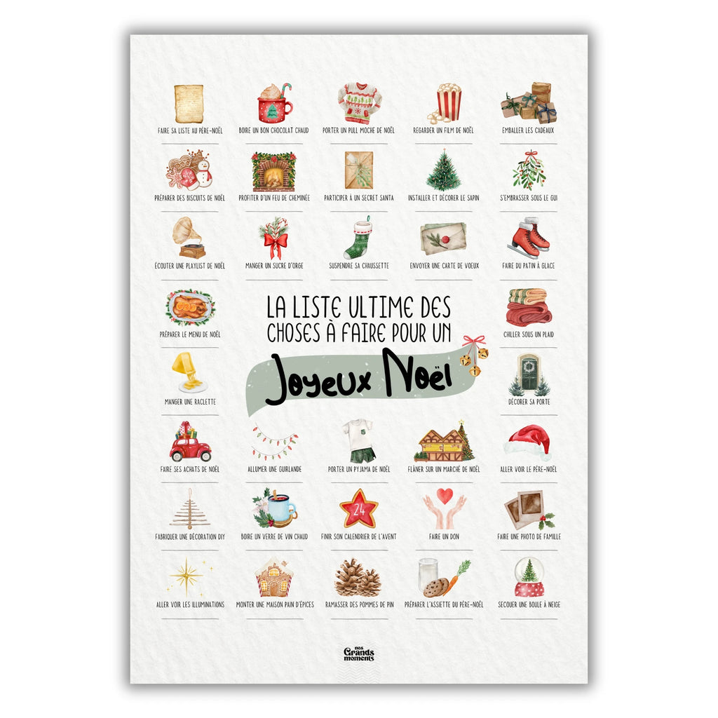 Affiche de Noël à tamponner - La liste ultime des choses à faire pour un joyeux Noël - Nos Grands Moments