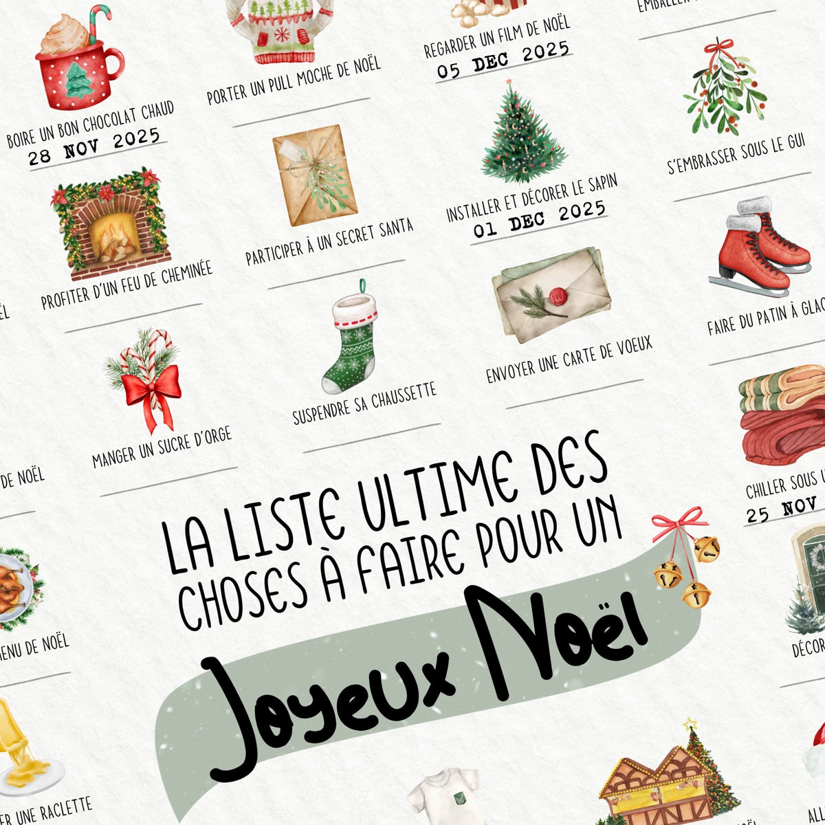Affiche de Noël à tamponner - La liste ultime des choses à faire pour un joyeux Noël - Nos Grands Moments
