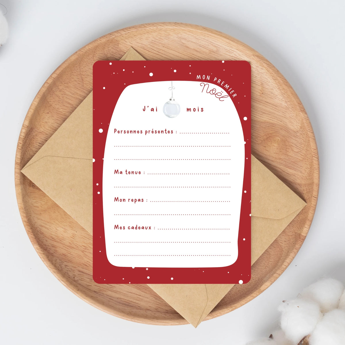 Carte de Noël à remplir - Mon premier Noël (rouge) - Nos Grands Moments