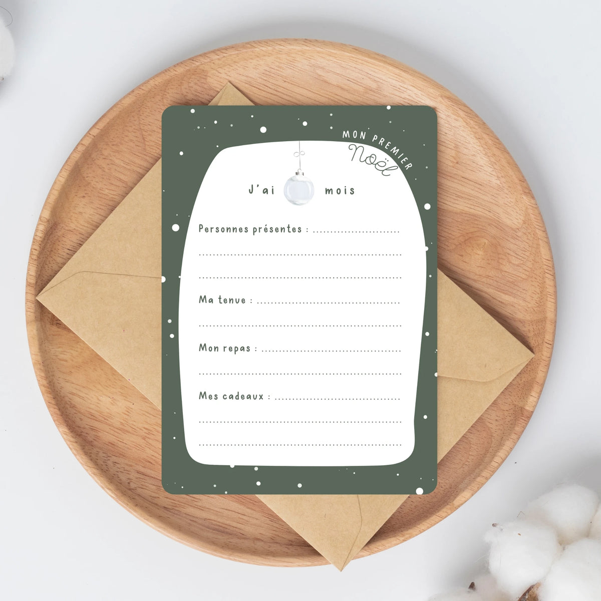 Carte de Noël à remplir - Mon premier Noël (vert) - Nos Grands Moments