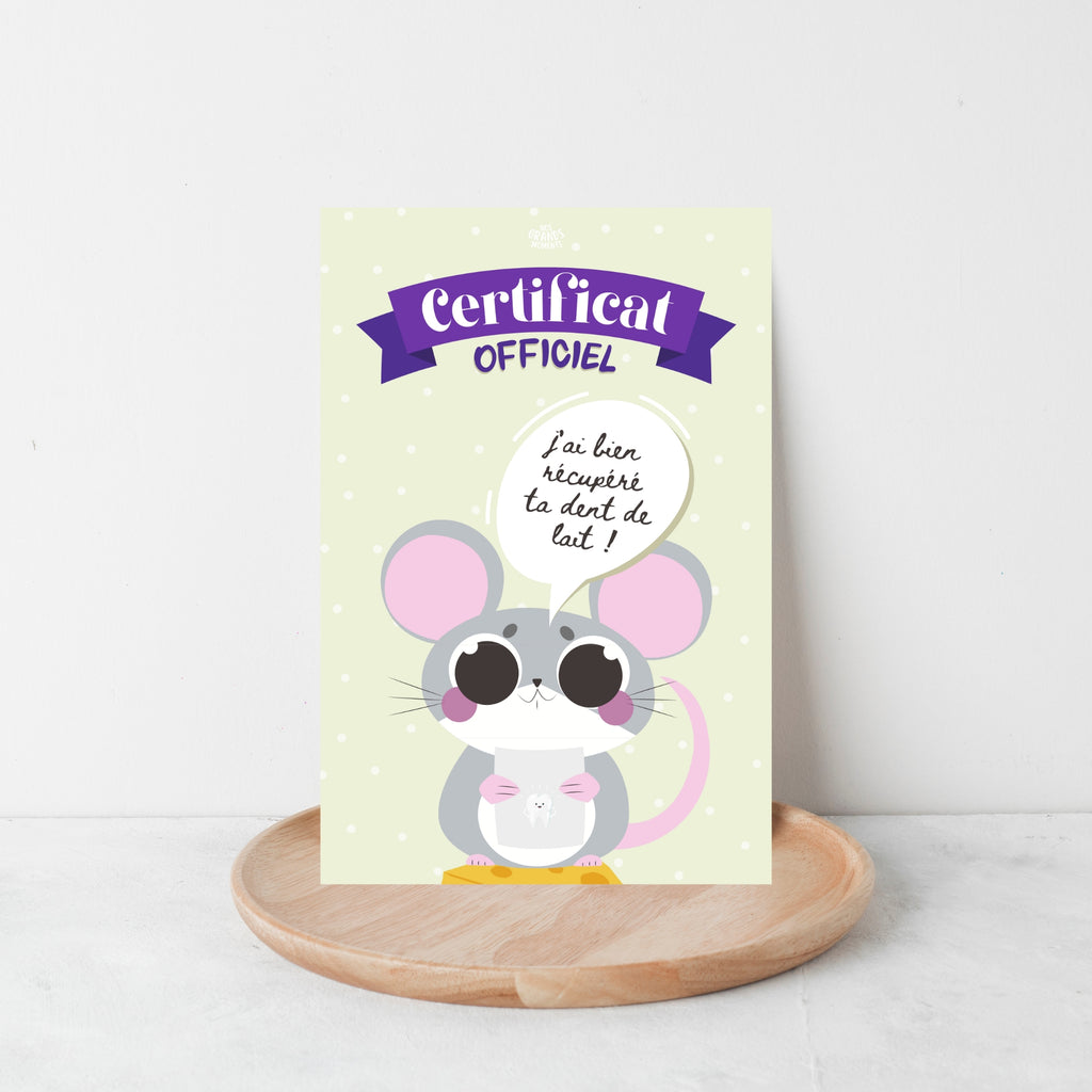 Cartes dents de lait à remplir "Certificat officiel de la petite souris"