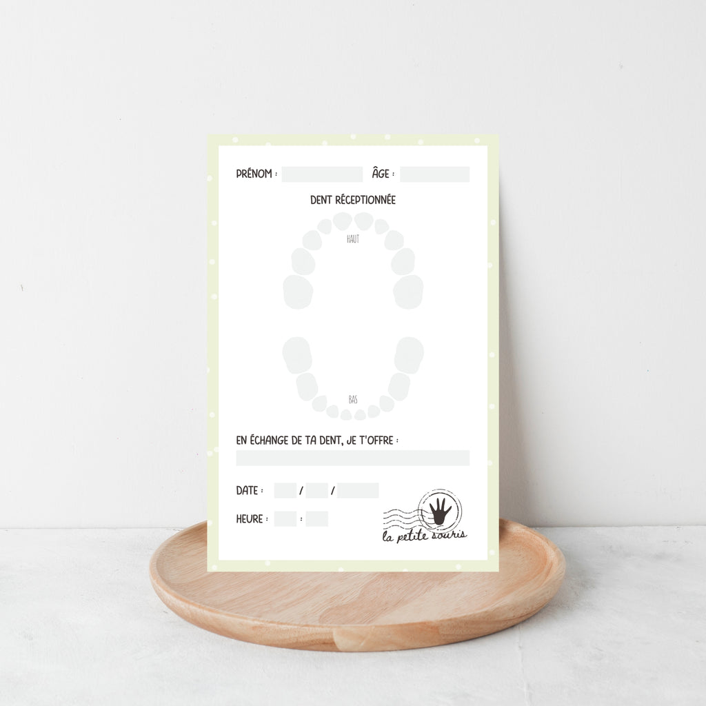 Cartes dents de lait à remplir "Certificat officiel de la petite souris"