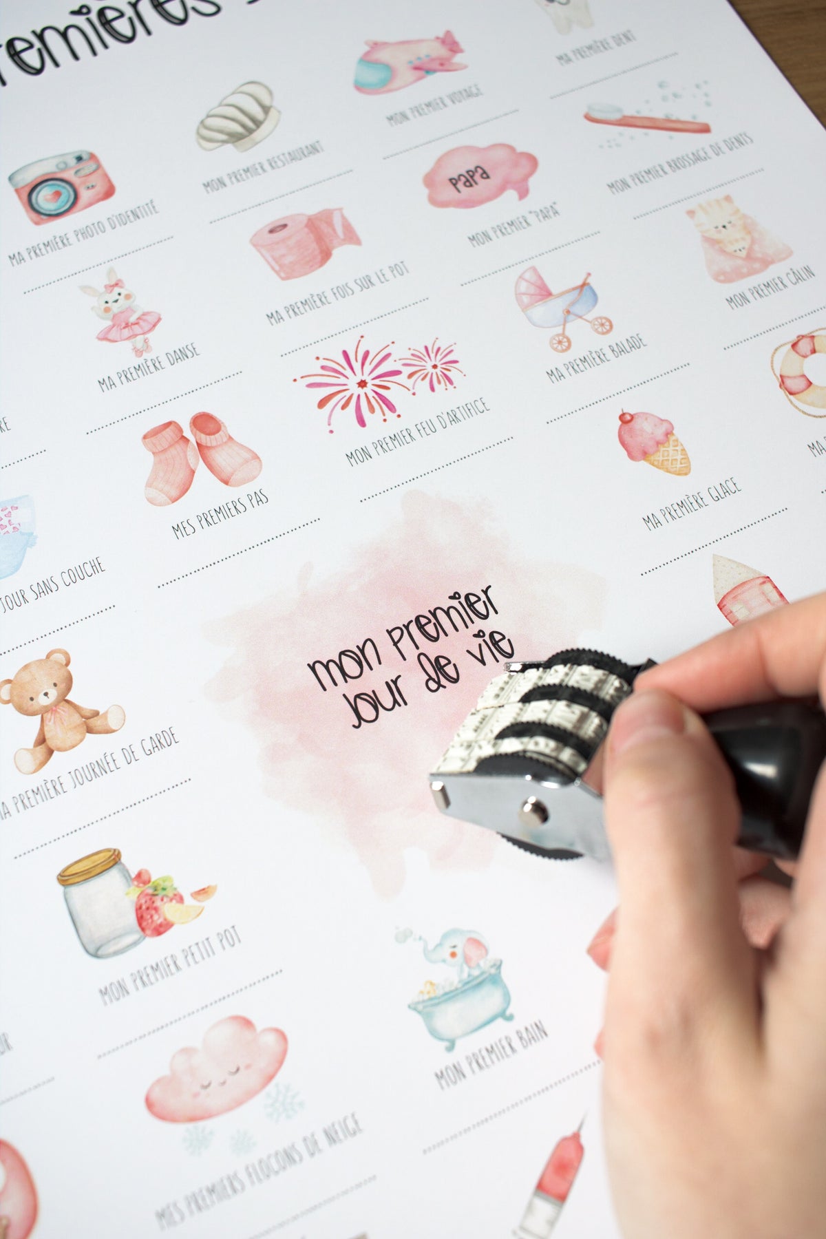 Affiche à tamponner Mes Premières Fois Bébé "Pinky"