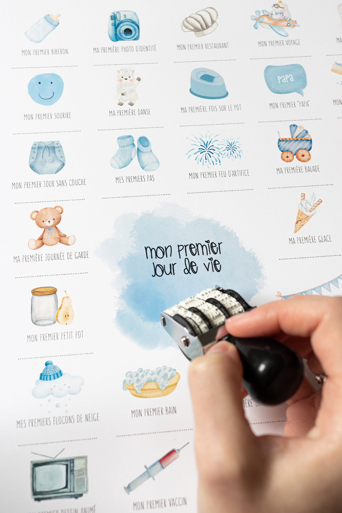 Affiche à tamponner Mes Premières Fois Bébé "Baby blue"