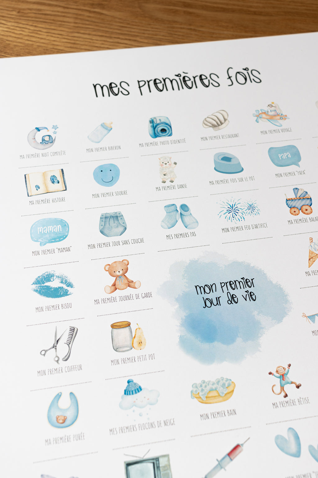 Affiche à tamponner Mes Premières Fois Bébé "Baby blue"
