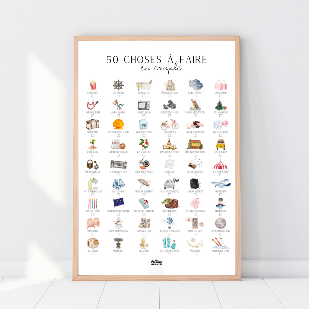 Affiche à cocher 50 choses à faire en couple
