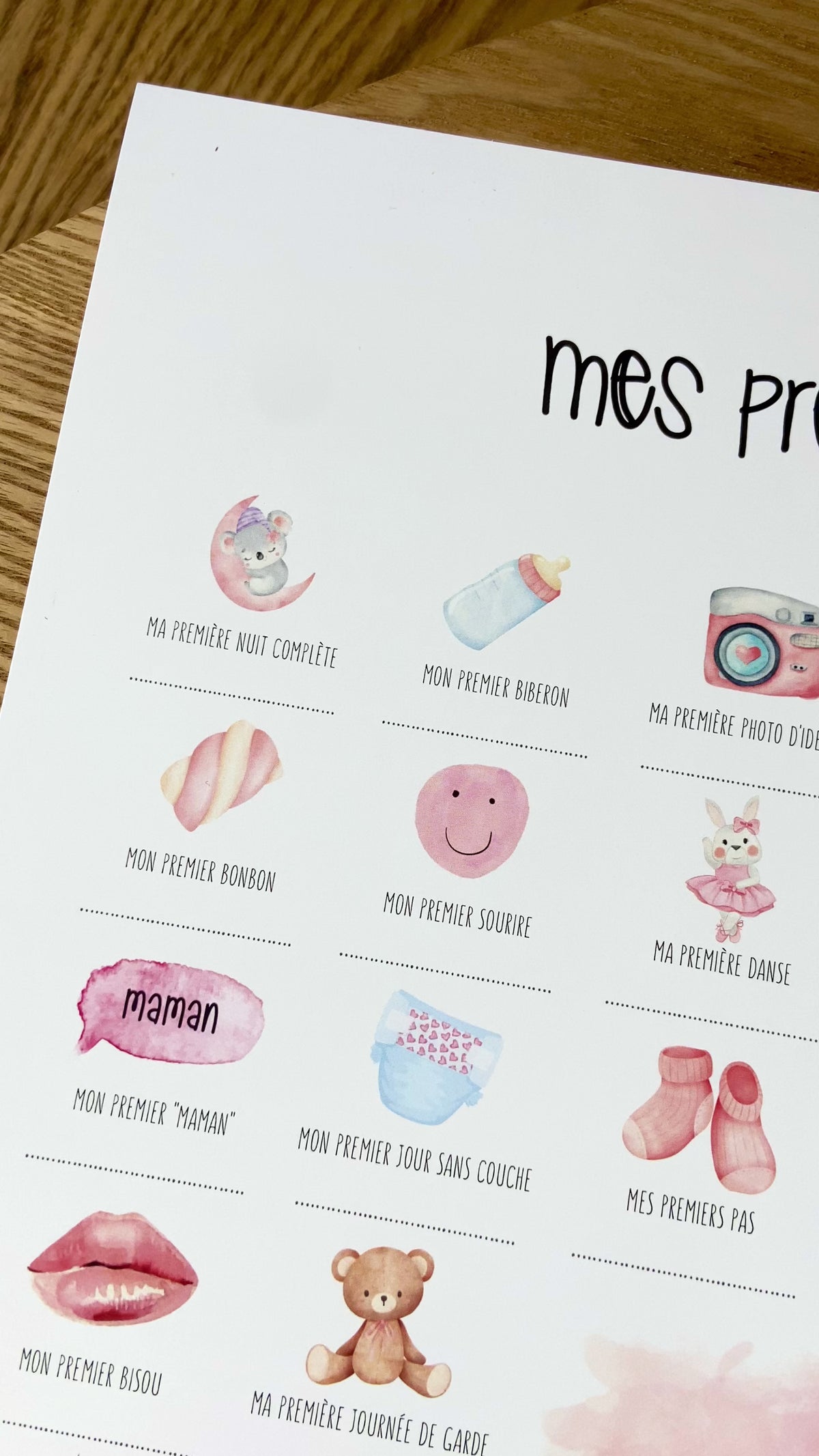 Affiche à tamponner Mes Premières Fois Bébé "Pinky"
